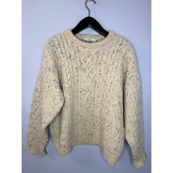Aran Crafts Men's M Wool Cable Knit Fisherman Crew Neck Sweater Cream - Picture 1 of 9